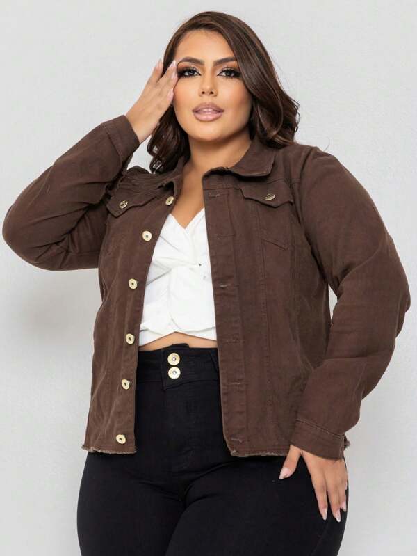 Jaqueta Jeans Plus Size com Lycra e Botões Modelo Blusão