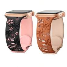 2 piezas Correa para reloj compatible con Apple Watch de 41mm, 40mm, 44mm, 45mm, 42mm, 38mm, 49mm (2024) y 46mm para mujer, con grabado de flores de dos tonos, correa de silicona suave estilo flores, regalo sorpresa para el Día de San Valentín o el Día de la Madre.