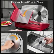 250W Meat Slicer For Home Use, Electric Food Slicer With Three 7.5" Sharp Stainless Steel Blade And One Stainless Steel Tray(Serrated + Smooth) & 0-15mm Precise Thickness Cut Deli Food, Meat, Bread, Fruit, Vegetable, Red - US A Type Plug(110-127V) - View 7
