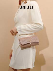 JNIJLI 1pc Vintage Elegant Fashion Luxury Metal Flower Decor Evening Clutch Bag, Handbag With Detachable Chain, Suitable For Party/Wedding/Formal, Perfect Gift For Ladies, Moms, Teachers, Friends, Bridesmaids - Dusty Pink - View 3