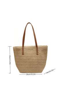夏季大容量草编手提包，新款时尚女士单肩斜挎包，休闲通勤沙滩编织手提包