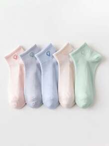 5 Pairs Women's Minimalist Colorful Double Rib Cuff Ankle Socks, Versatile For Spring/Summer - Multicolor - View 3