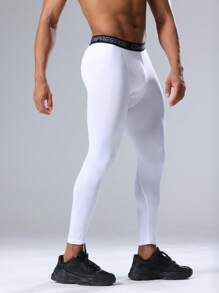 Men's Solid Colored Sports Fitness Tight Pants, High Elasticity Compression Leggings, Suitable For Outdoor Running Training