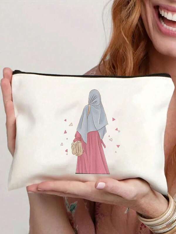 Toiletry Bag, A Gift For Muslim Girls, Canvas Cosmetic Bag For Women, Lightweight Portable Makeup Bag, Zipper Travel Makeup Case, Customized Text And Name For Graduation And Wedding Essentials, Multifunctional Women Travel Toiletry Bag, Perfect Gift For Bridesmaids, Teachers And Friends, A Gift For Sisters, Mother's Day Gift.