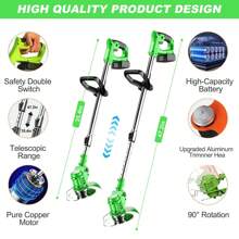 1Set Electric Cordless Grass Trimmer Rechargeable Lawn Mower Grass Lawn Cutter With 2 Alloy Saw Blades 4 Alloy Blades 10 Plastic Blades 2 Rechargeable Batteries Goggles Gloves Auxiliary Handle,Garden Tools, Gardening Tools For Garden
