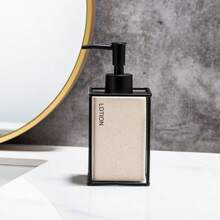 1pc Ceramic Hand Soap Dispenser, Distinctive Stone-Like Appearance, High Quality, Empty Bathroom Shower Gel Pump Bottle, High Aesthetics Matte Black & White Lotion Refill Bottle, Portable Accessories Storage