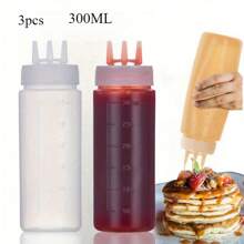 3pcs Kitchen Salad Squeeze Sauce Bottle, Honey Oyster Sauce Seasoning Bottle, Condensed Milk Squeeze Bottle, Three-Hole Seasoning Bottle, With Scale, Transparent Visual Control Leak-Proof Squeeze Sauce Bottle Festival Party Supplies - White - View 16