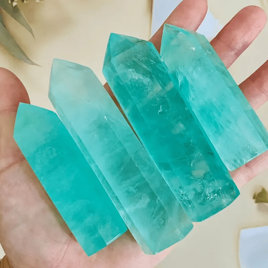 Elegant Green Fluorite Quartz Crystal Tower With Rheinstone Details, Natural Stone Obelisk Decor For Home & Office