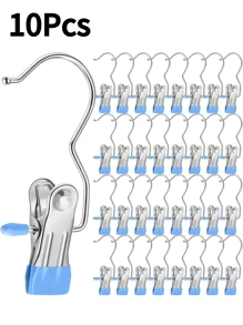 20Pcs/10Pcs/5Pcs Simple Stainless Steel Hook Clip, Multifunctional Single Hook Clip For Pants, Skirts, Drying Windproof Hook Clip, Household Space Saving Organizer For Bedroom, Closet, Wardrobe, Home, Dorm