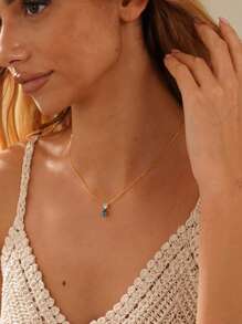 1pc 925 Sterling Silver Original Fashionable Water Drop Shaped Zirconia Pendant Necklace, Vintage Elegant Gift For Women, Suitable For Daily Wear And Parties - Gold - View 5