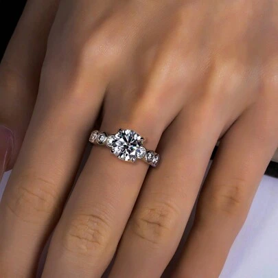 ANU JEWEL 9.0mm/3.0CT Moissanite Ring, S925 Silver Wedding Ring Suitable For Gifts