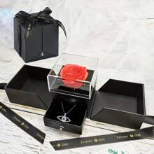 Soap Rose Black Exquisite Gift Box, Paired With Blue Pendant Necklace, Suitable For Valentine's Day, Mother's Day, Graduation, Major Festivals As Gifts For Wife, Girlfriend, Myself, Mother, Classmates