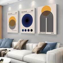 3PCS Canvas Wrapping Frame Bauhaus Abstract Wall Art, Geometric Designs With Circles, Arches, And Bold Colors, Premium Canvas Wall Décor, Ideal For Living Room, Office, Or Modern Spaces.