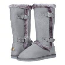 Women's Snow Boots Fleece Lined Solid Color Mid-Calf Flat Snow Boots For Winter Mid Calf Winter Snow Boots With Buckle - 灰色 - 查看 5