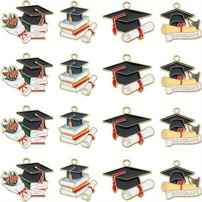 4/8/16 件 4 种设计搪瓷研钵板吊饰 DIY 工艺品，毕业季珠宝制作，毕业照片