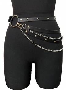 1PC Women's Chain Leather Decorative Belt Adjustable Sexy Hip Tie Waist Tight Belt Holiday Party Underwear Accessories - Black - View 3