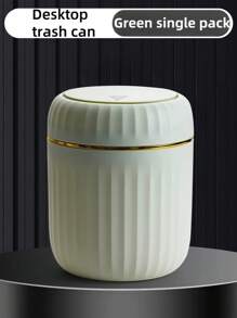 1PCOne-Piece Small Office Trash Can, Plastic Trash Can With Lid, 16.5cm High, Small Trash Can For Desktop And Coffee Area, White, Kitchen, Bathroom, Family, Household Items