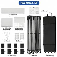 CAROMA 10x30ft Pop Up Canopy Tent Heavy Duty Gazebo With 8 Sidewalls Outdoor Party Tent For Parties Foldable UPF 50+ Waterproof Commercial Easy Up Canopy With Roller Bag,White - 白色 - 查看 7