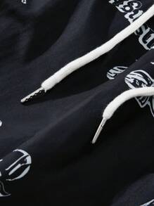 男士时尚数码印花宽松短裤，荆棘图案，适合休闲和户外穿着，Emo，2000 年代风格