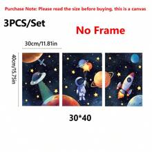 3 Canvas Poster Prints, Astronauts In Space, Rockets, Aliens, Planets, Star Art Decor, Science Fiction, Watercolors, Home Decor Wall Art - Canvas (Optional Frames) Gifts Birthday Graduation