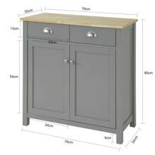 SoBuy FSB25-HG Sideboard mit 2 Schubladen und 2 Türen, Kommode, Küchenschrank mit Arbeitsplatte, Flurschrank, Seitenschrank, grau ca.: B x H x T 79 x 80 x 35 cm