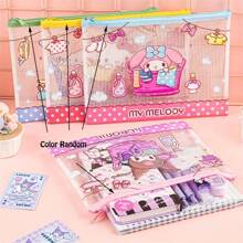 Sanrio (Autorisé) 1/3 pièces Sac de fichiers hello kitty de Sanrio, sac à mailles respirant Kuromi, sac de rangement d'accessoires Yuguigou, sac de classement de documents Melody, convient pour les écoles, les bureaux, styles aléatoires