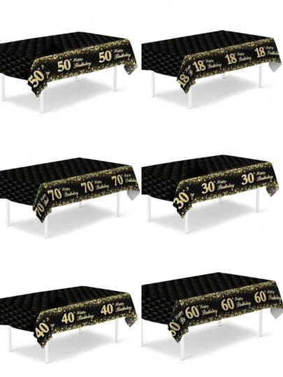 1Pc Black Gold Birthday Tablecloth,220*130cm Plastic Table Cover,30th,40th,60th,70th,18th,50th Birthday Party Decoration Tablecloth,Happy Birthday Decor,Birthday Party Supplies,Birthday Gifts,Birthday Home Decor,Kitchen Decor,Table Decor