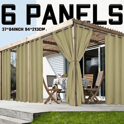 6 PANELS Outdoor Patio Curtains - Waterproof Grommet Top Curtains, White Woven Texture Exterior Curtains, Suitable For Pergolas, Porches, Gazebos, Cabins, Decks