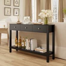 Bealife Console Table With 3 Drawers , Stylish Modern Accent Table With Storage Shelves 3 Tier Solid Wood Entryway Table, Sofa Table For Living Room, Entryway, Hallway, Entry - Black - View 1