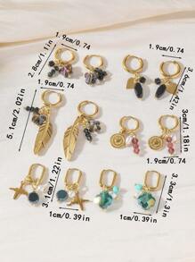 1 对女士不锈钢吊坠耳环，蝴蝶、羽毛、心形、三叶草和珍珠装饰