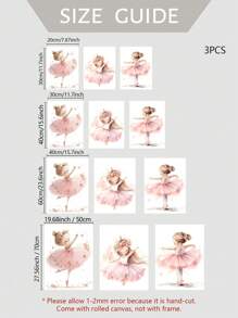 3pcs/Set Charming Ballerina Watercolor Set - Pink Tutu Girl, Unicorn & Graceful Pose Prints For Nursery Or Ballet Studio Decor, Canvas Art, No Frame