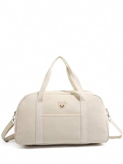 1pc Cute Bear Head Canvas Tote Bag, Fashionable Versatile Lightweight Handbag Shoulder Bag For Carrying Baby Supplies, Diaper Bag