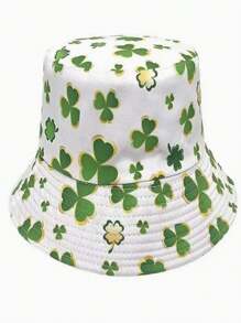 1pc Reversible Clover Print Bucket Hat, Versatile Outdoor Sun Protection Hat For Men & Women, Summer - Multicolor - View 5