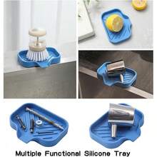 Silicone Bathroom Soap Dishes With Drain Spout-Bathroom And Kitchen Sink Organizer,Sponge Holder,Dish Soap Tray,Perfect For Dispenser,Scrubber,Bottle,Cup On Sink Or Counter-Coffee 4.9"*3.2" - Lichen Blue - 查看 5