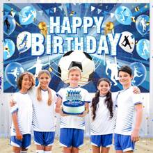 1pc Football Birthday Party Background Banner, Blue Football Happy Birthday Banner Large Sports Football Birthday Background Photo Booth Props Football Theme Birthday Party Decoration