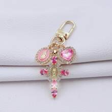 Porte-clés élégant avec Vierge Marie et croix de strass, en matériau de cuivre, convient pour les sacs, les voitures et comme cadeau. Accessoires de voiture, breloques de sac, accessoires scolaires, mignons, gothiques, Y2K