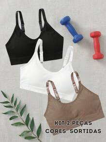 KIT With 2 Women's Fitness Gym Tops With Thin Straps In Ribbed Knit - Assorted Colors - Nhiều màu - Xem 1