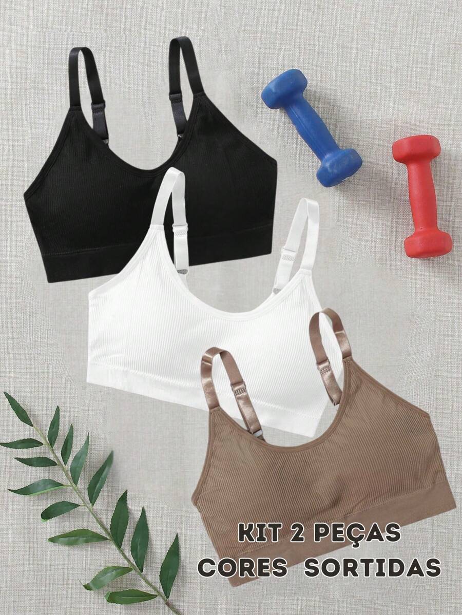 KIT With 2 Women's Fitness Gym Tops With Thin Straps In Ribbed Knit - Assorted Colors - Nhiều màu - Xem 1