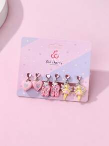 3 Pairs Women Resin Material Pastel Pink Heart, Ballet Shoes, And Fairy Ear Cuffs Jewelry Set, Suitable For Daily Wear - Multicolor - View 3