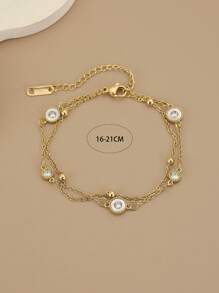 1pc Rhinestone & Crystal Decorated Retro Style Double Layer Round Ball Stainless Steel Luxury Women Bracelet