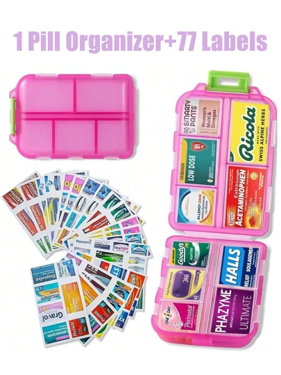 Pill Organizer With Medicine Label, Travel Daily Pill Container, Mini Medication Organizer, Storage Pill Organizer, Travel Essentials Pill Box , 7 Day Pill Organizer, Travel Waterproof And Moisture Resistant Ten Compartment Fractured Folding Storage Compartment Portable Pill Box With Sticker, Waterproof And Moisture Resistant One Week Plastic Small Pill Box With Label Travel Capsule Seal Box