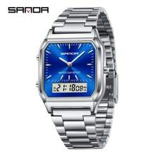 SANDA. SANDA Men's Fashion Watches Business Style Alarm Clock Steel Band Watch Square Dial