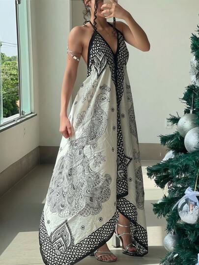 Vestido floral sin mangas asimétrico y holgado con estilo bohemio, vestido de verano casual, adecuado para diversos tipos de Body