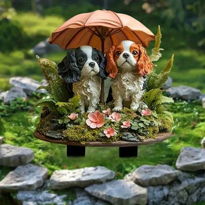 迷人的骑士查理王小猎犬花园雕像 - 2D 亚克力牌匾，防风雨户外装饰，适用于花盆、草坪、露台，完美的乔迁礼物，后院艺术花卉装饰防风雨装饰