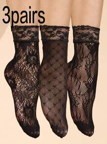 Women Lace Crew Socks, New Hollow-Out Mesh Socks, Women Mid-Calf Socks, Fall - Black - View 8