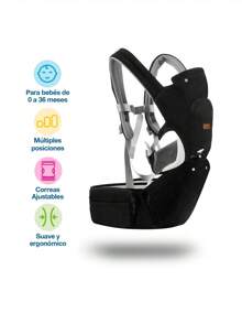 Shimy Canguro para Bebé, Cangurera Portabebé Tipo Fular para Niños de 0 a 36 Meses, Mochila Ergonómica con Soporte para Cintura, Múltiples Compartimentos con Cierre, Ajustable a Varias Posiciones - Negro - Ver 2