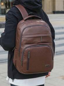 Men's Multifunctional High Capacity PU Leather Backpack, Casual Student Laptop Backpack, Outdoor Travel Backpack - Multicolor - View 10