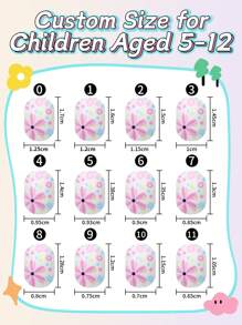 24 Pieces Children's False Nails Girls Simulation Nails Full Cover Short Acrylic False Nail Patches Set Suitable For Children's Little Girls Nail Art Decoration (Purple Flowers)
