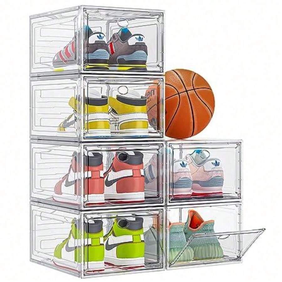HUIQIN Thicken & Sturdy 10 Pack Thicken Shoe Organizer Stackable,Shoe Containers For Sport Sneaker Display,Upgraded Sturdy Shoe Storage Box,Plastic Shoe Box Shoe Organizer
