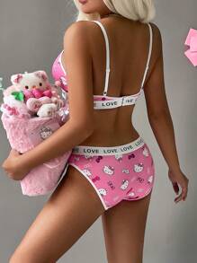 Sanrio 2pcs/Set  Printed Wireless Lingerie Bra And Elastic Waist Panty For Women, Kawaii
